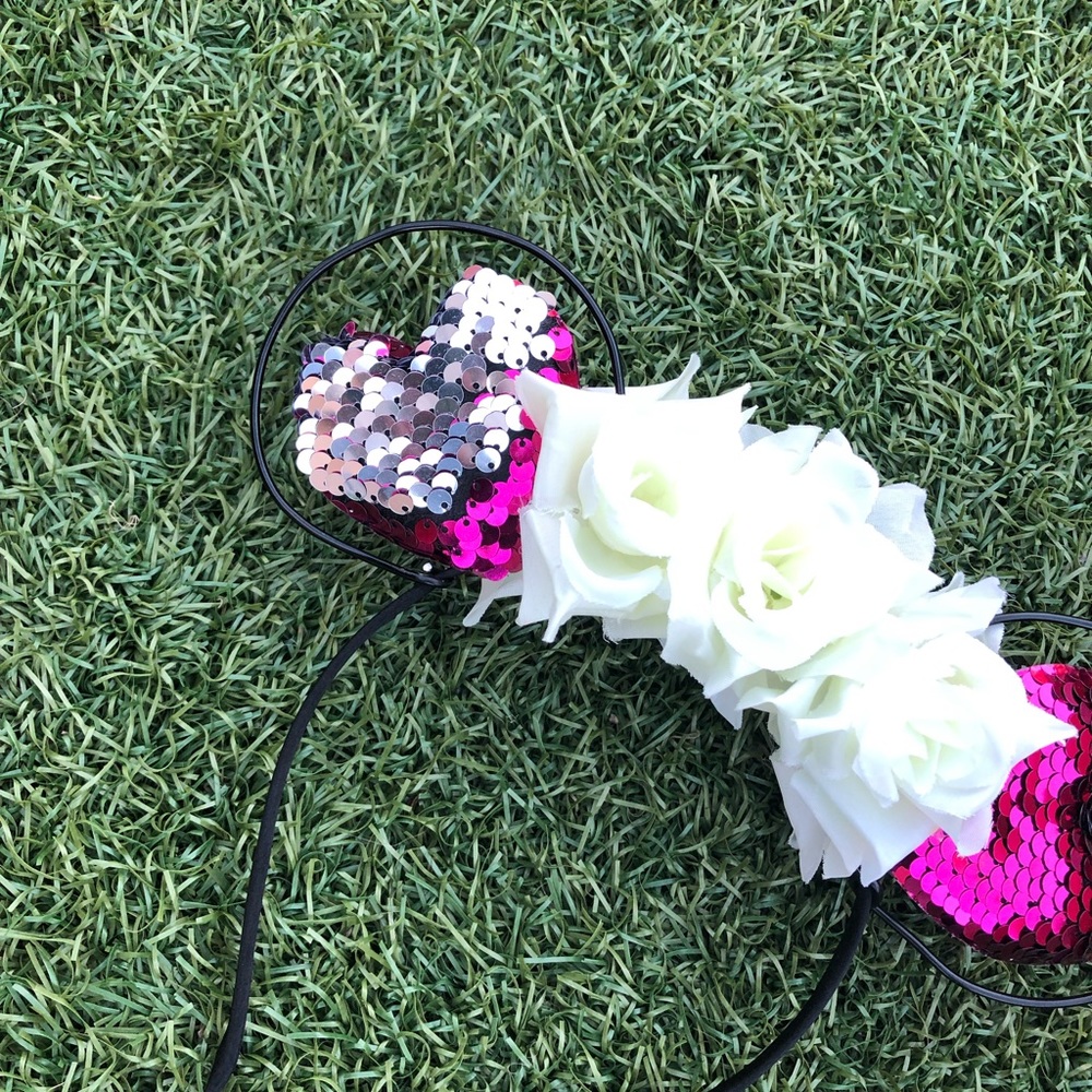 Pink/Silver Sequined Wired Ears 💕